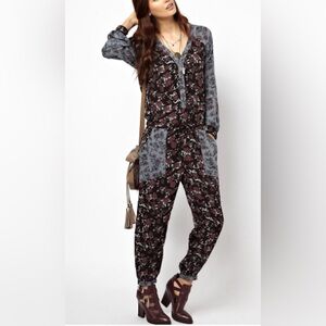 Free People Floral Jumpsuit in Black and Brown